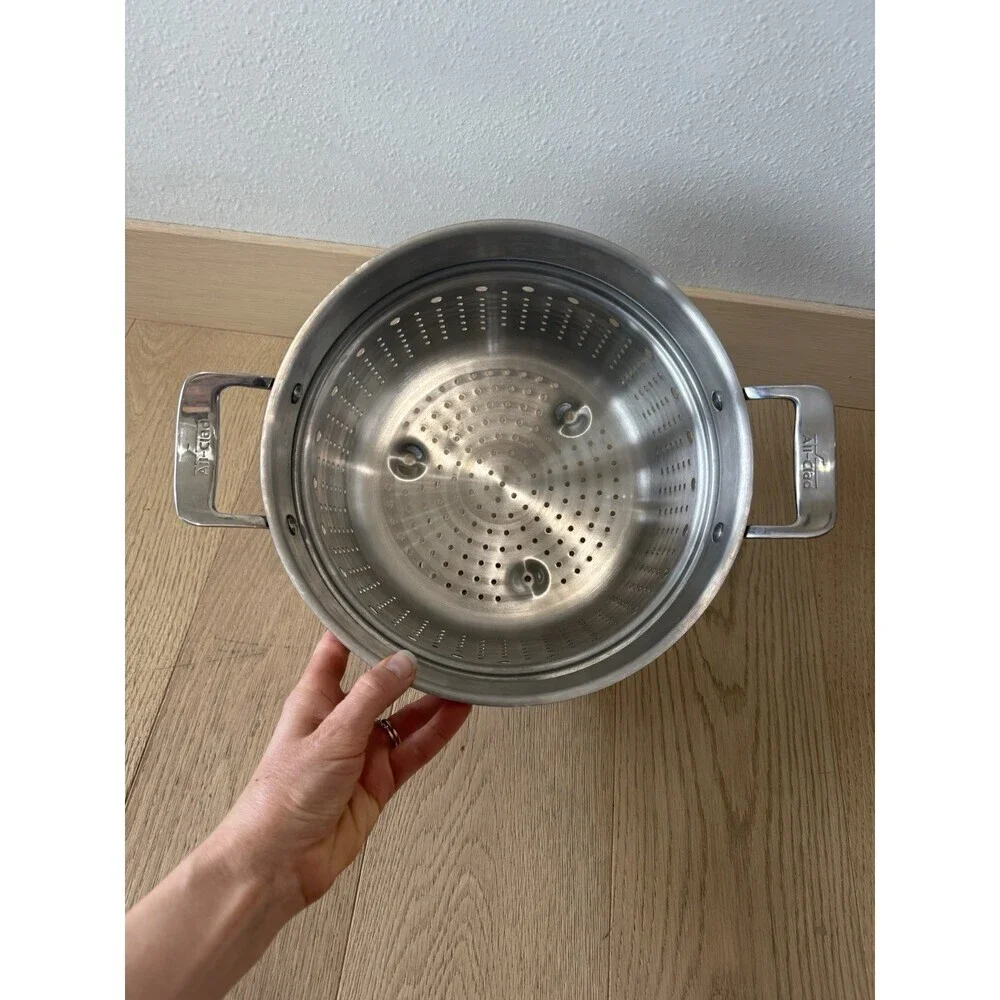 All-Clad 6 Quart Large Stockpot Stainless Steel Steamer Basket Insert Handles